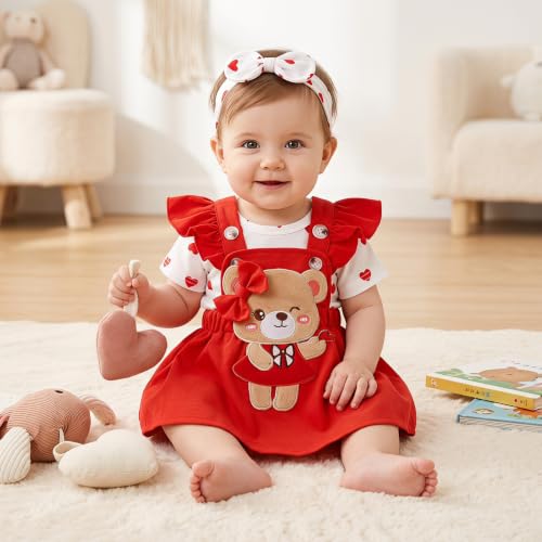 Image of Baby Girl Clothes Summer Outfit Newborn Ruffle Romper Cartoon Suspender Skirt Bow Headband Set 0-18 Months