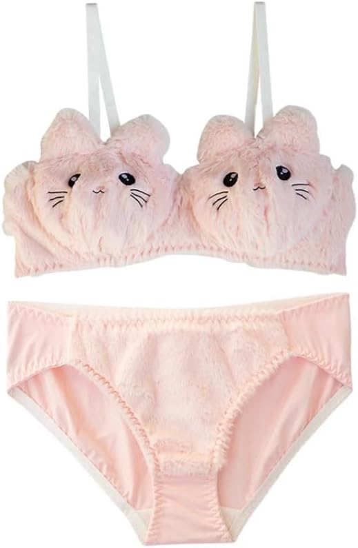Sexy Lingerie Set for Women Plush Warm Underwear Set Teddy Bear Padded Bra,  Pink, L : Amazon.com.be: Fashion