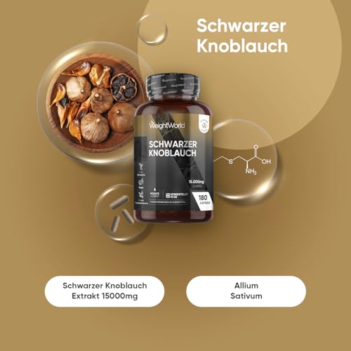 Schwarzer Knoblauch 100:1-15000 mg Knoblauch Extrakt pro Portion - Allium Sativum - 180 veganes Kapseln...