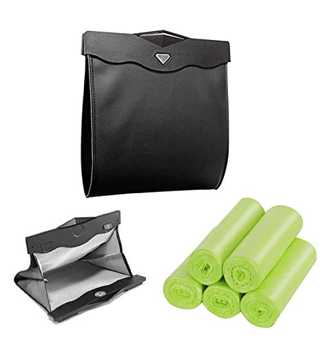 Image of Smart LED Car Trash Can, Bisposable Trash Bags 4Gallon, 150Counts Waterproof Leather Storage Pocket Portable Garbage Bag for Car Bathroom Home Bedroom Office Garbage Can