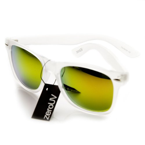 Flat Matte Reflective Flash Color Lens Large Horn Rimmed Style Sunglasses - UV400 (Frost Sun)3