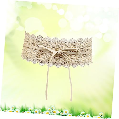 Beaupretty Cream Lace Wide Band Corset Waist Belt for Women Adjustable Bowknot Tie Dress Accessory Slimming Faux PU Leather Waist Cincher for Prom Party and Casual Wear3