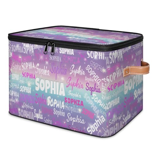 KFNHN Custom Rectangular Baby Storage Basket with Zipper Lid, Kids Toys Bin, Books Shelf Basket, Clothes Towel Purple Blue Galaxy Storage Bin for Nursery, Gift Basket, Pet Basket