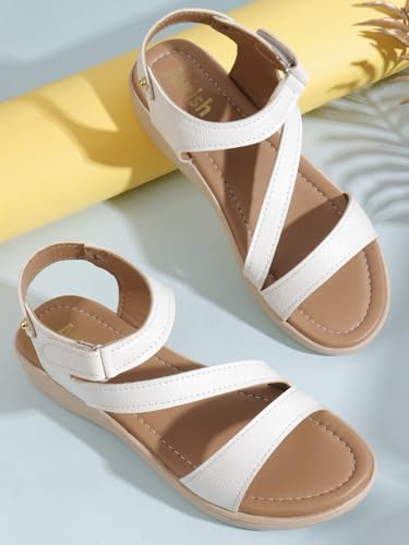 Image of Aurish Women's Flats Sandal, Flats Sandal (White, UK Footwear Size System, Adult, Women, Numeric, Medium, 6)