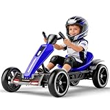 AWUCRSI 12V Electric Go Kart for Kids, Foldable Ride On Toy with Dual Motor, EVA Tires, Adjustable Seat, Bluetooth Music & Colorful LED Lights, Ages 3+ Beginner-Friendly (Blue)