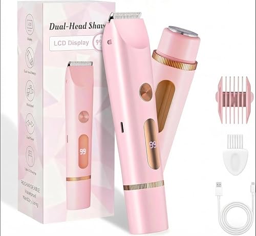 Afeitadora íntima para mujer, 2 en 1, recortadora de bikini para mujer, zona íntima, afeitadora para mujer con IPX7, resistente al agua, con pantalla digital, afeitadora eléctrica para mujer