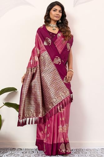 Image of SGF11 Women's Kanjivaram Pure Soft Silk Saree With Unstitched Blouse Piece