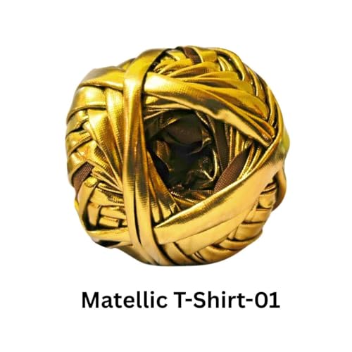 Image of VCR Shine Gold Rose Metallic T-Shirt Yarn, 100 Grams, 100% Metallized Craft Yarn, Pack of 1 Yarn, Suitable for Handbags, Tote Bags and Sling Bags