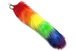 Rainbow Pride Faux Fur Fox Tail with Keyring - 16 Inch of Fun and Pride