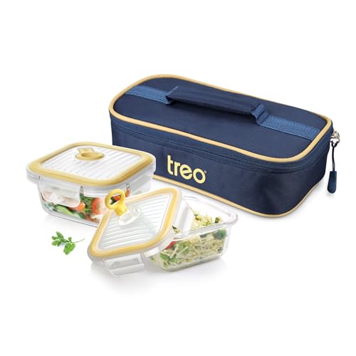 Image of Treo By Milton All Fresh Borosilicate Glass Square Tiffin set of 2, 320 ml each, Durable Carry Jacket,Microwave & Oven Safe,Leak Proof, Air Vent Lid, Scratch Resistant, Ideal for Office, School,Travel