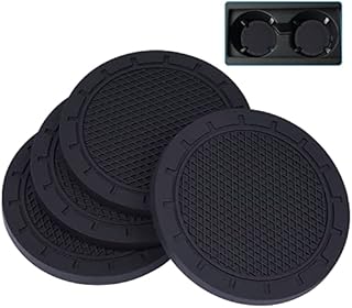 Car Coasters, Wisdompro 4 Pack PVC Car Cup Holder Insert Coaster - Anti Slip Universal Vehicle Interior Accessories Cup Mats for Women( Diameter 3", Black)