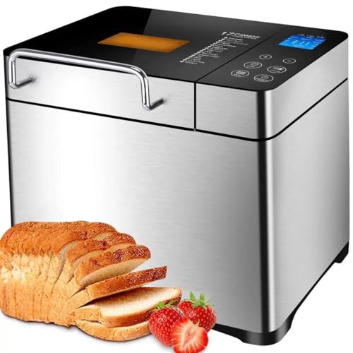 Panificadora completamente automática, panificadora de acero inoxidable con panel táctil digital, temporizador de 15 h y función de mantener caliente durante 1 h, panificadora multifuncional