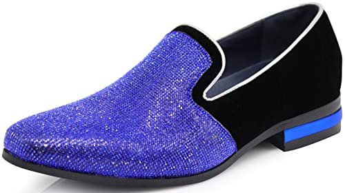 TRS Men Rhinestone Round Toe Suede Chrome Heels Dress Loafer Slip On Fashion Shoes