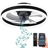 DewShrimp Flush Mount Ceiling Fan with Lights - Bladeless, Bluetooth Speaker, App & Remote Control, Quiet, Low Profile, LED, Stepless Dimming, 3...