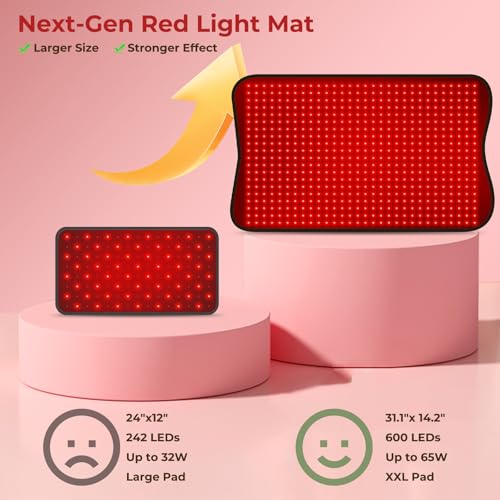 600 LED Red Light Pad, 69cm x 49cm Large Red and Near Infrared Light Pad for Full Body, 660nm & 850nm, 6 Timer & 5 Brightness Settings, 3 Modes by Derlights - Image 3