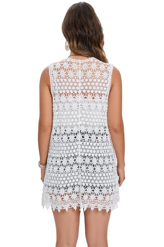 GLEAMISS Women's Crochet Floral Vest Lace Trim Boho Sleeveless Cardigan2