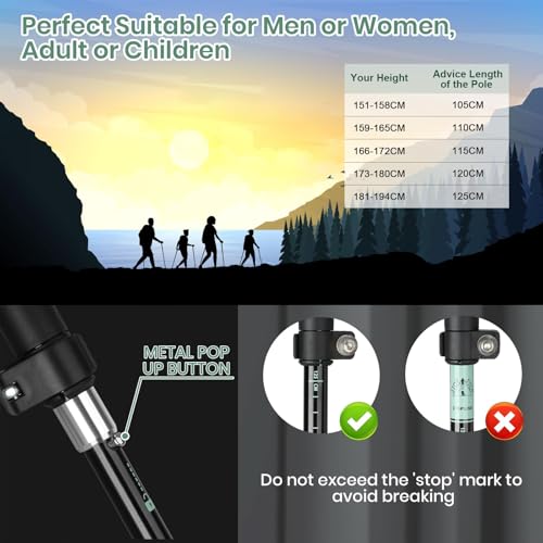 aiGear 2 Pack Collapsible Lightweight Trekking Poles, Adjustable 7075 Aluminum Hiking Poles with Anti-Shock EVA Foam Grips Quick Lock System & 4 Terrain Tips for Men & Women Travel, Trails & Balance - Thumbnail 2