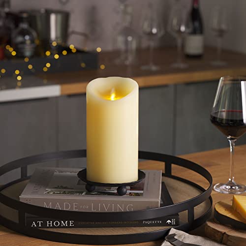 Luminara Realistic Moving Flame Led Candle Scalloped Edge Smooth Finish Real Wax Pillar, Battery Operated (2 D) 1000 Hr Runtime, Timer, Remote Ready, Unscented - Ivory (4" X 7") #TOP5