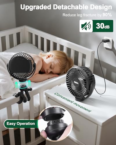 Image of FRIZCOL Portable Stroller Fan, Use As Power Bank, 65H 12000mAh Battery Operated Fan Flexible Tripod Baby Car Seat Fans with Timming, Personal Mini Handheld /Desk /Small Clip On Fans For Stroller