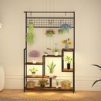 GarveeTech 7-stufiges hohes Metall-Pflanzenregal mit integrierter Pflanzenlampe – robustes Blumen- und Bonsai-Podest mit Haken für Innenbereich, Balkon oder Wohnzimmer – multifunktionales Display-Rack