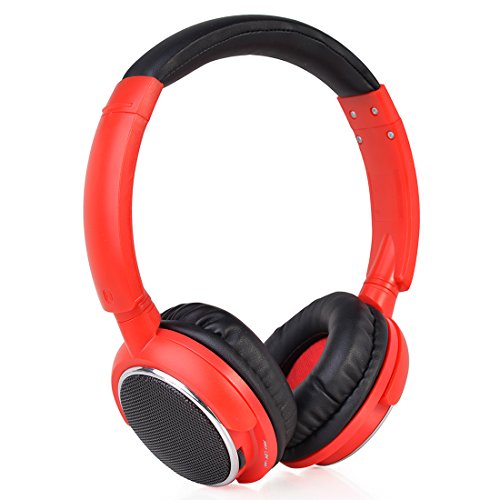 Contixo KB-300 Kid Safe 85DB Over The Ear Wireless Bluetooth LED Headphone with Volume Limiter, Built-in Microphone, Micro SD, FM Stereo Radio (Red+Black) - Best Gift