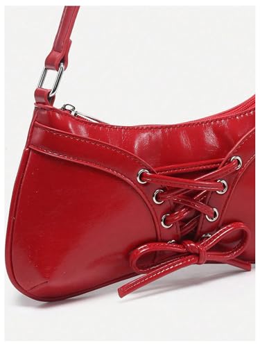 Image of Verdusa Women's Y2K Purse Coquette Bow Tie Vintage Shoulder Bags Lace PU Leather Kawaii Handbag