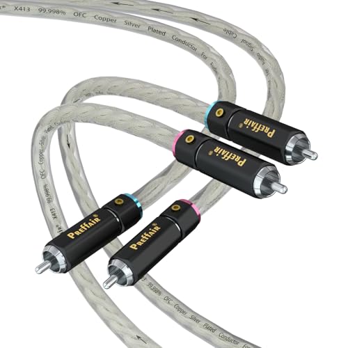 Preffair HiFi Stereo RCA Cable Pure Copper Silver Plated Conductor Single RCA Male to Male Signal Cord Shielded Audio Interconnect Cable,2Pcs/1 Pair (1.7FT/0.5M, Silver Plated)