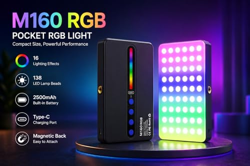 Image of GADGETKING M160 RGB Video Light for Mobile & Camera | 2700K-6500K Full Color LED Light | Rechargeable Pocket Light for Reels, YouTube, Photography & Live Streaming