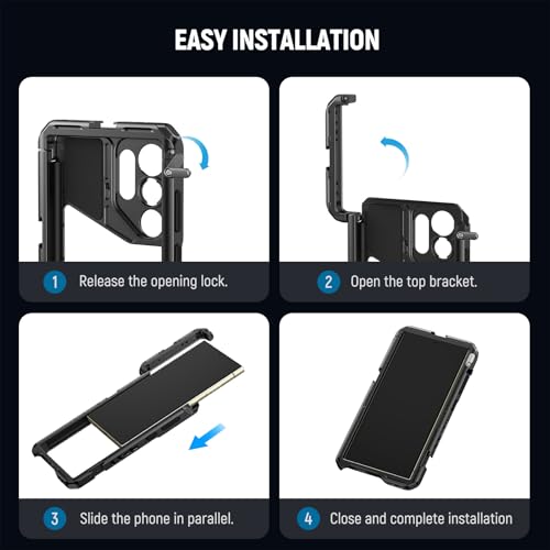Image of NEEWER PA042 S24 Ultra Phone Cage Video Rig Stabilizer with PA045S Quick Release Side Handle, PA045E Bluetooth Shutter Handle, 67mm Filter Adapter, 17mm Lens Backplate, T Mount Lens Adapter, Wipe
