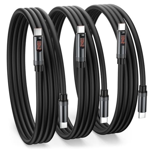 USB C to USB C Cable,3-Pack [4FT+4FT+6.6FT] 240W Type C Fast Charging Cord | Type C to Type C Phone Charger Cable with LED Display for iPhone 17 16 15 Pro Max Plus,MacBook Pro/Air,iPad Pro,Galaxy,Pixel