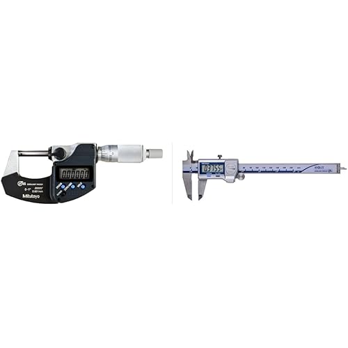 Mitutoyo 293-340-30CAL Digimatic Micrometer with Calibration, 1" NO-SPC Output, SR44 Battery, Plastic Case & 500-752-20, Coolant Proof Digimatic Caliper, 0-6", IP67, 0005" 0.01mm No SPC