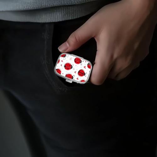 Image of Pill Box-2 Compartment Small Pill Case Portable for Pocket & Purse Single Pill Carrier Pill Container to Hold Vitamins Medication Fish Oil and Supplements BPA-Free(Ladybugs)