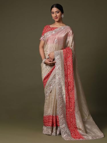 Image of SAREE MALL Women's Tissue Embroidered Saree With Unstitched Blouse Piece