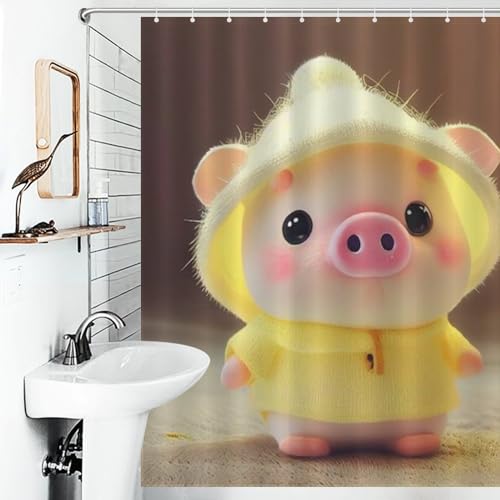 Rideau de douche imperméable avec 12 crochets motif cochon mignon - 6
