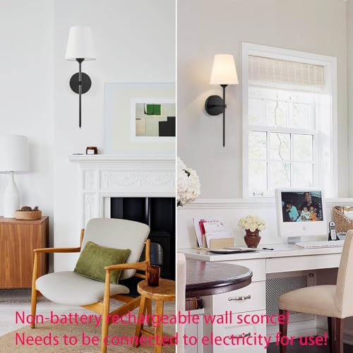 KUAUGST Wall Sconces Sets of 2, Retro Industrial Wall Lamps, Bathroom Vanity Sconces Wall Lighting with White Fabric Shade, Suitable for Bedroom Living Room Corridor Kitchen - Thumbnail 4