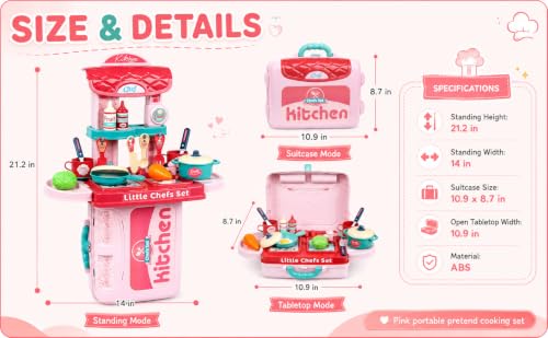 Image of 3-in-1 Kitchen Set Toy for Kids, Pretend Play Cooking Set, for Ages 3 Years and Above, 53 * 42 * 20.5 cm, Pink, Plastic