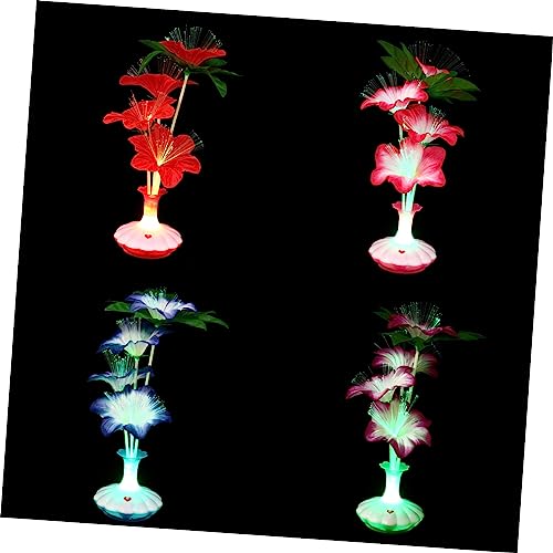 PRETYZOOM Led Lighted Fiber Optics Flowers Vase 4pc Decorative Light for Night Decor Random