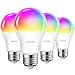 4 Unidades 8.5W Bombillas Inteligentes LED E27 RGB WiFi, A60 Equivalente a 60W, 806 Lúmenes, Funciona con Alexa, Google Home y Smart Life, ANWIO.