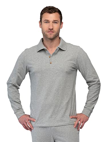 Camiseta de manga larga para hombre con cuello de polo abotonado y ajuste cómodo de pijama