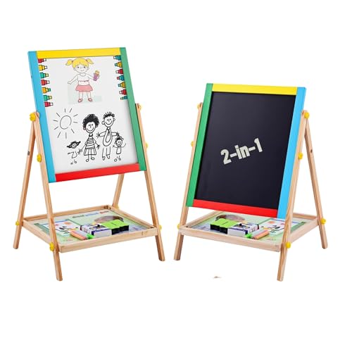FB FunkyBuys - FB FunkyBuys 69cm Kids Easel Double Sided with Magnetic Whiteboard & Chalk Board for Kids, 54pc Magnetic Letters and Numbers for Children, Coloured Chalk, Dry Erase Marker & Whiteboard Eraser Sponge - -20%