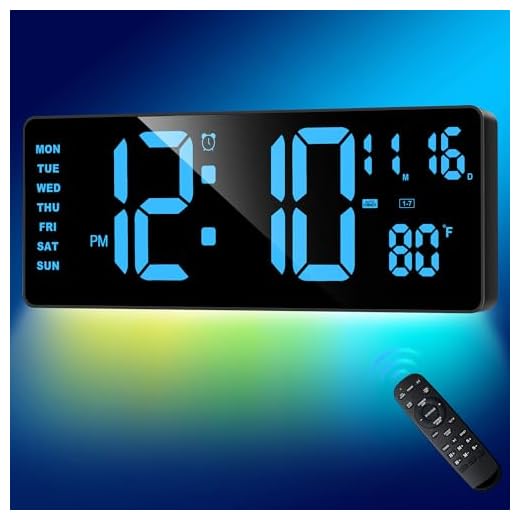 XREXS Digital Wall Clock Large Display, 16.5" LED Wall Clock with 6 Color Changes Night Lights, Auto DST, Count Up/Down Timer Clock with Remote Control for Living Room Bedroom Office Wall Decor