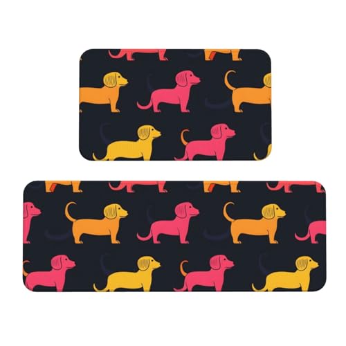 GVYGVY Antifatigue Kitchen Mats for Floor 2 Piece - Dachshund Dog Cute Print Kitchen Rugs Washable, Non Slip Runner Rug Standing Mat for Office/Bathroom/Laundry/Home Decor and Accessories