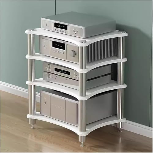 Estante amplificador HiFi de 4 capas – Soporte de componentes de audio resistente para reproductor de CD y pantalla de equipos AV (blanco) – Solución de almacenamiento estéreo para el hogar
