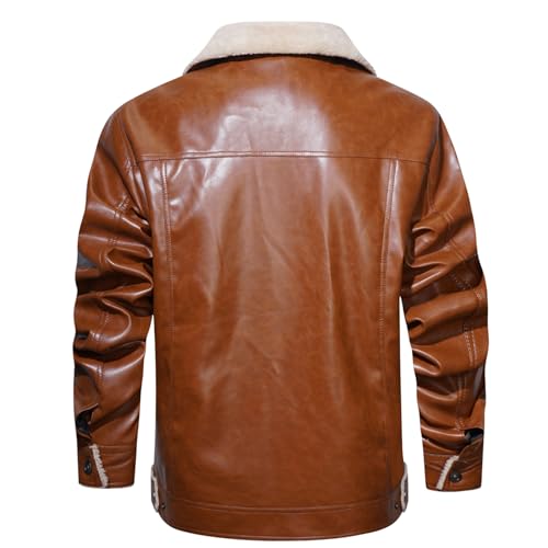 Men's Faux Leather Sherpa Lined Trucker Jacket Collar Winter Warm Coats Multi Pocket2