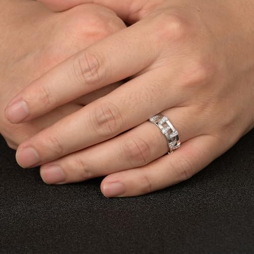 Moissanite Mens Eternity Wedding Band 925 Sterling Silver Round Cut D Color VVS1 Vintage Interlaced Basket Weave Promise Ring for Him Size 7-143