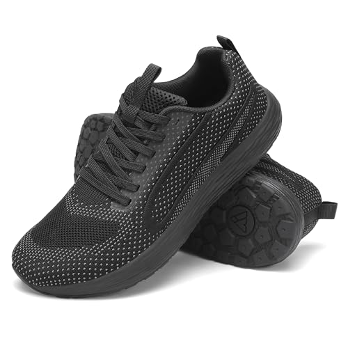 Image of Wide Toe Box Walking Shoes for Men, Zero Drop Road Running Shoes, Lightweight, Breathable, for Tennis, Gym Black 7.5