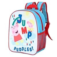 Peppa Pig Kids' Backpack, School Bag, Jump in Puddles Design, Light Blue and Red