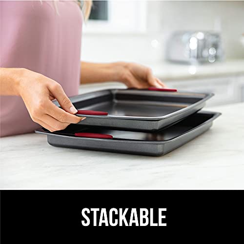 Gorilla Grip Nonstick, Heavy Duty, Carbon Steel Bakeware Sets, 6 Piece Baking Set, Rust Resistant, No Bending Or Popping, Silicone Handle, 2 Cookie Sheets, Round Cake Pans, 12 Cup Muffin Tins, Red #TOP7