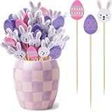 Paquete de 100 palillos de dientes de Pascua para aperitivos, palillos de cóctel de bambú natural para pasteles, postres, alimentos, frutas, decoraciones de fiesta de Pascua, 4.7 pulgadas
