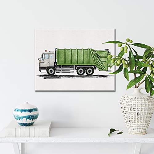 Nvhai Garbage Truck Canvas Wall Art Watercolor Transportation Vehicles Garbage Truck Canvas Painting Prints For Home Boys Bedroom Nursery Wall Decor Framed Artwork Gifts thumb #3